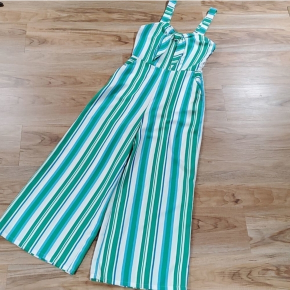 Beautiful  Green, Blue & White Stripe Jumpsuit - Picture 5 of 5